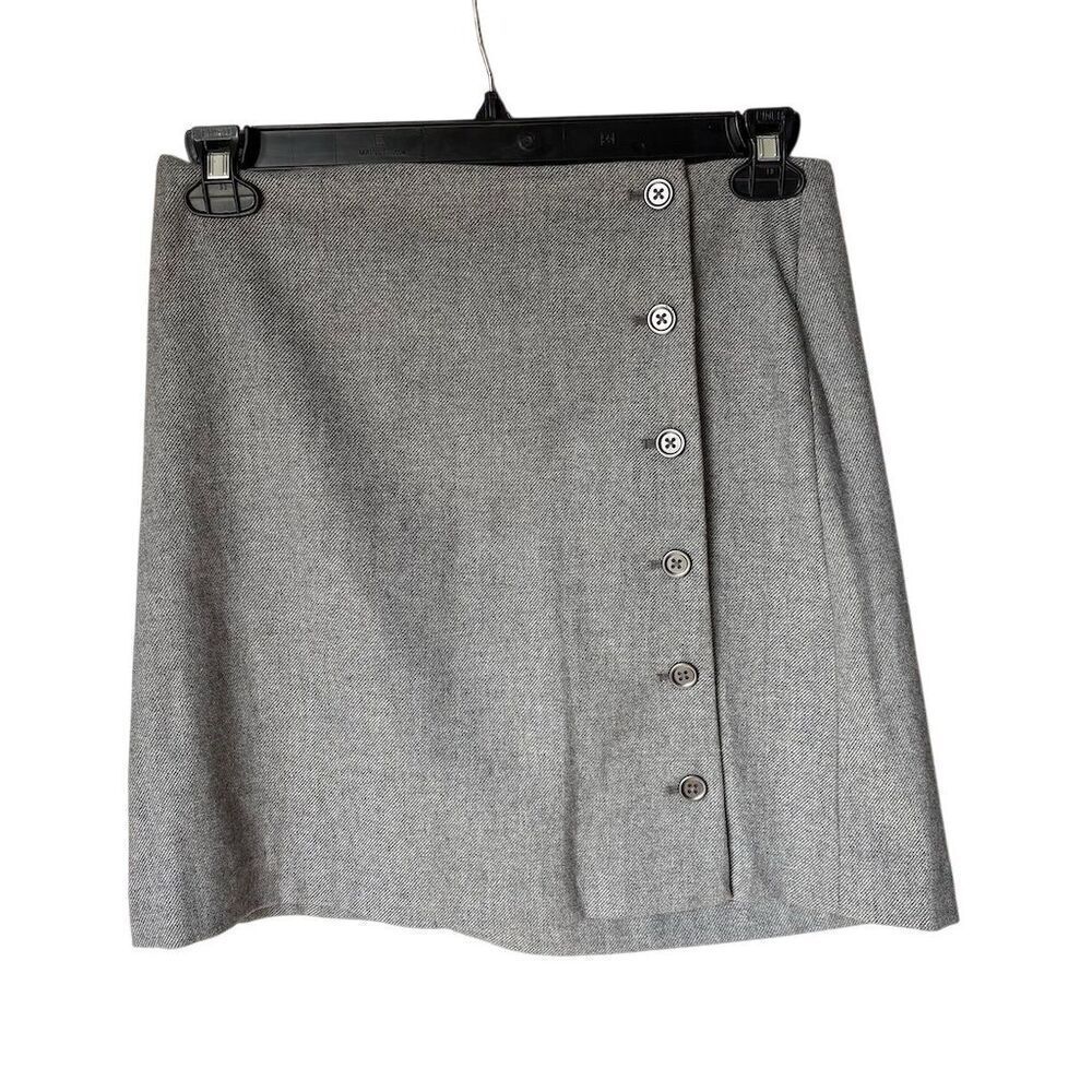 Banana Republic Women's Gray Wool Blend Button Wrap Skirt Size 4 Knee Length